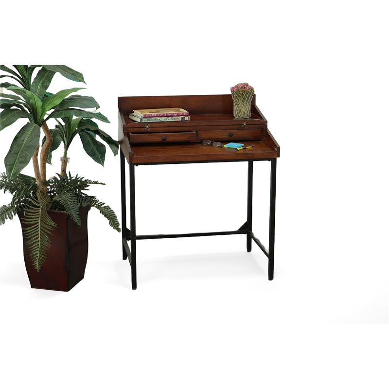 Pemberly Row Modern Rustic Top RTA Writing Desk in Chestnut/Black