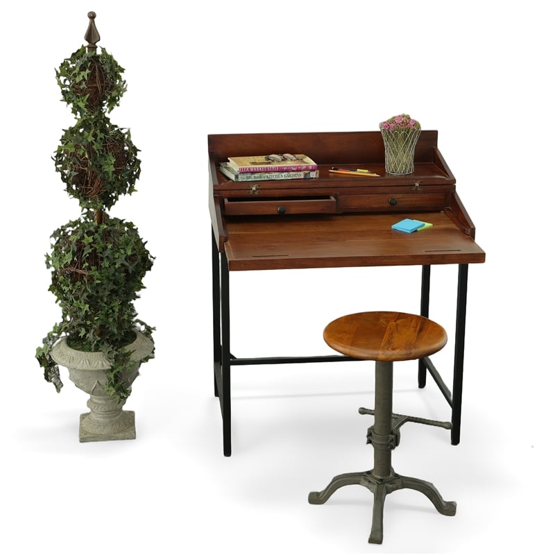 Pemberly Row Modern Rustic Top RTA Writing Desk in Chestnut/Black