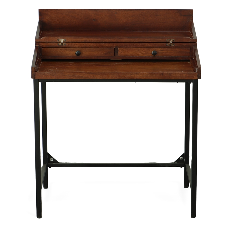 Pemberly Row Modern Rustic Top RTA Writing Desk in Chestnut/Black