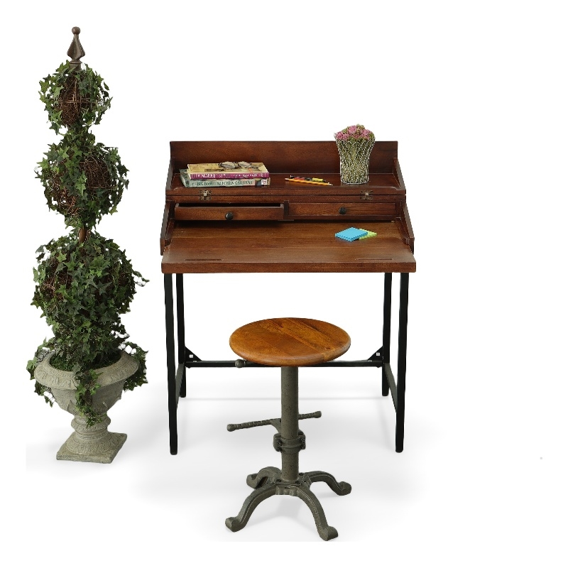 Pemberly Row Modern Rustic Top RTA Writing Desk in Chestnut/Black