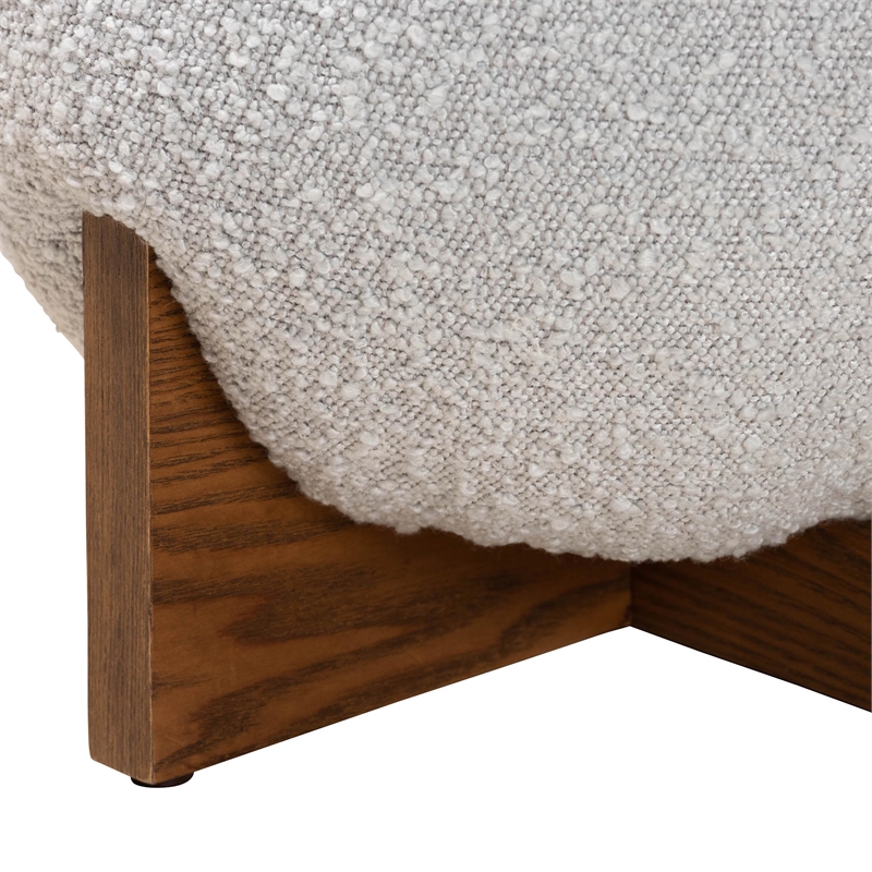 Pemberly Row Gray Boucle Fabric and Walnut Brown Wood Ottoman Footstool