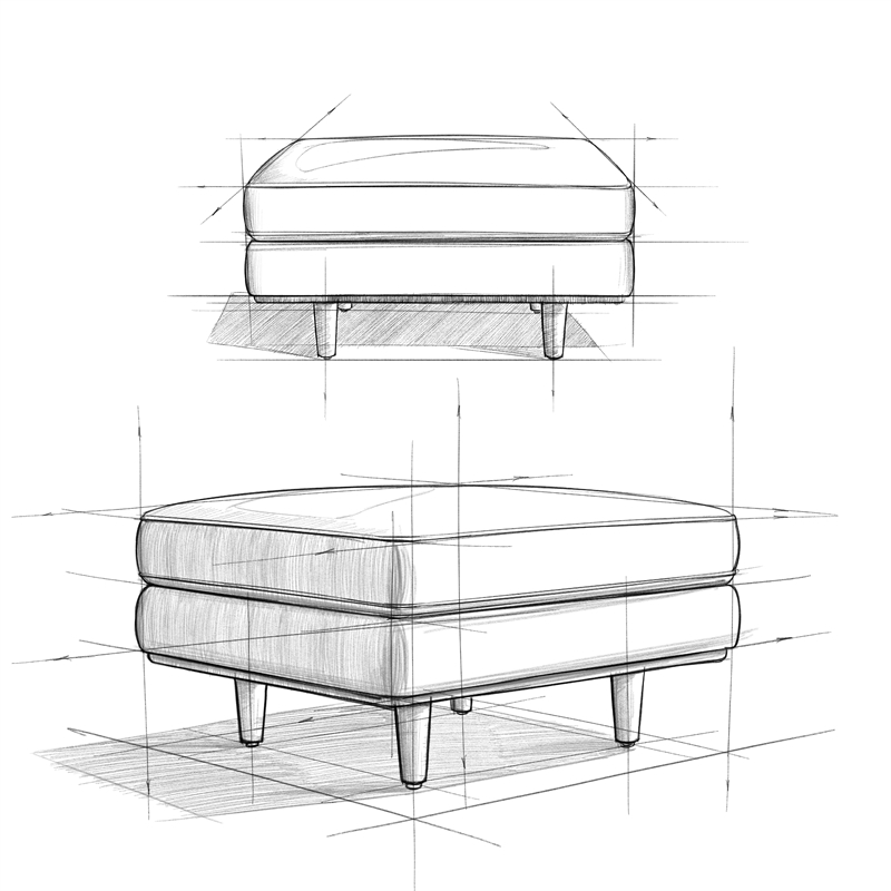 Pemberly Row 33 inch Wide Modern Ottoman in Mist Gray Woven-Blend Fabric