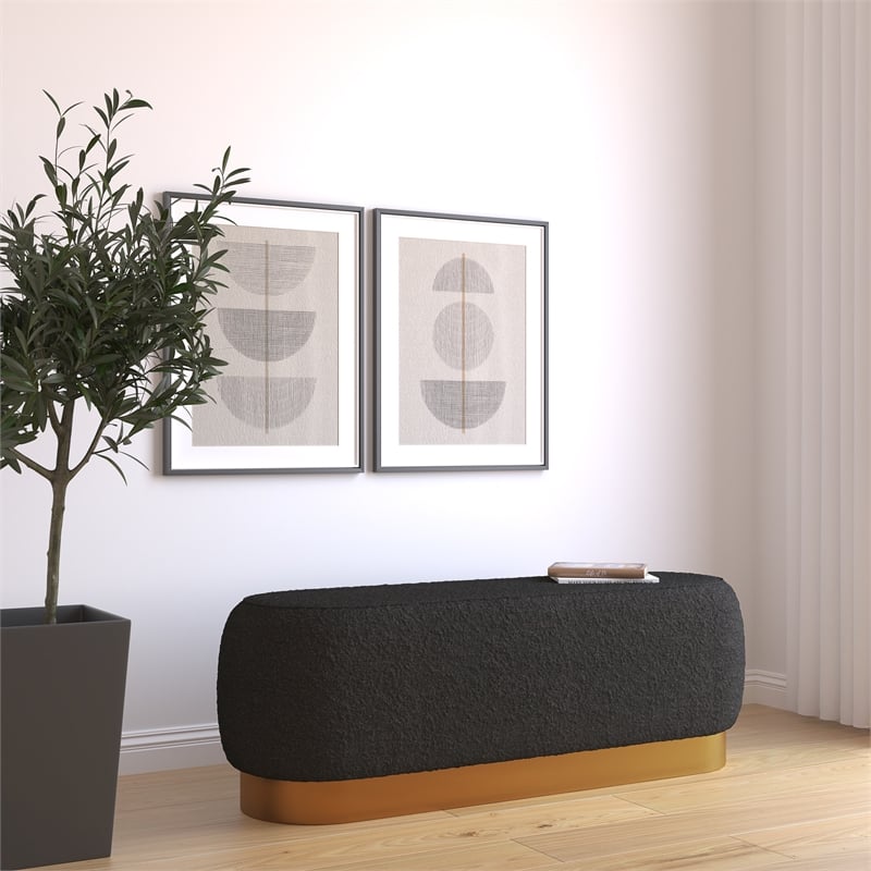Pemberly Row Modern / Contemporary Bench in Gold and Black Boucle