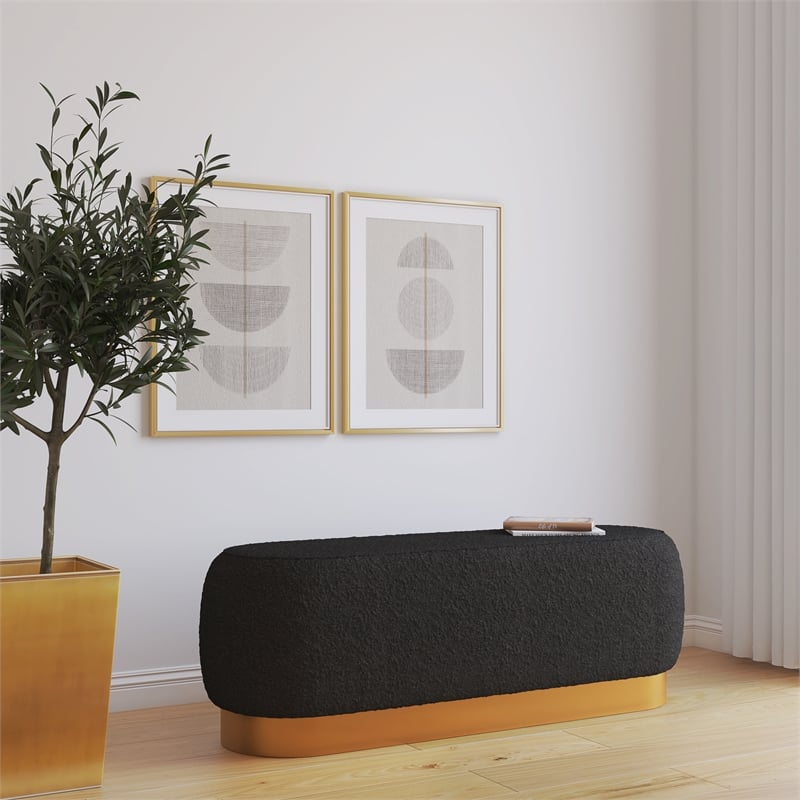 Pemberly Row Modern / Contemporary Bench in Gold and Black Boucle