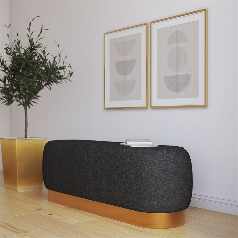 Pemberly Row Modern / Contemporary Bench in Gold and Black Boucle