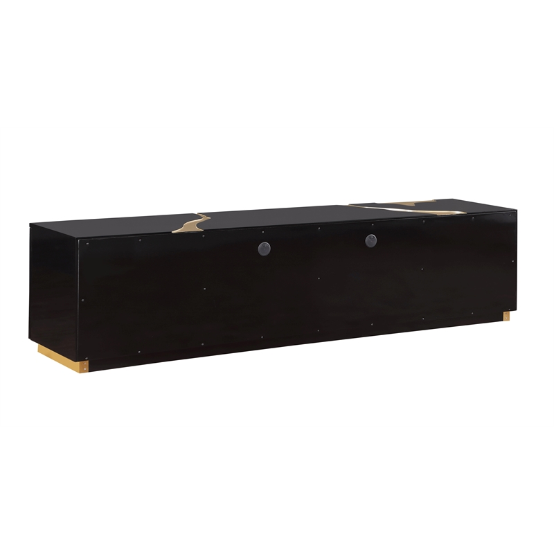 Pemberly Row Black High Gloss Wood with Gold Accent Modern TV Stand