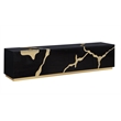 Pemberly Row Black High Gloss Wood with Gold Accent Modern TV Stand