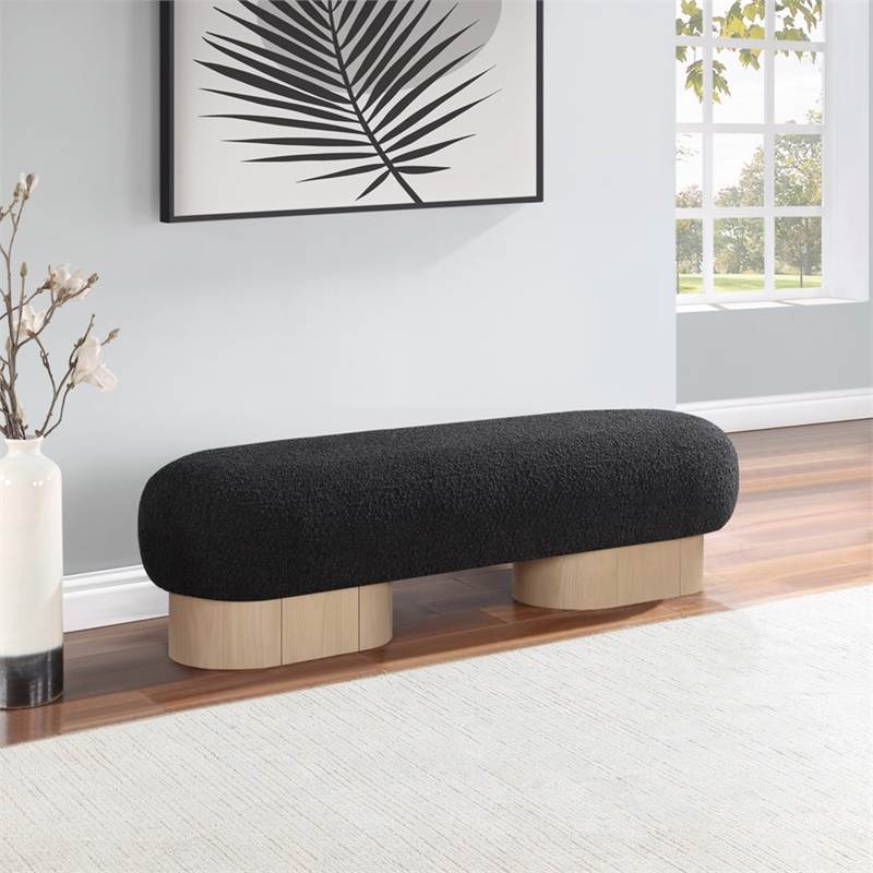 Pemberly Row Modern / Contemporary Black Boucle Fabric Bench