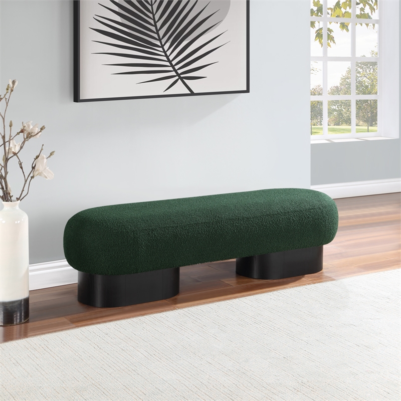 Pemberly Row Modern / Contemporary Green Boucle Fabric Bench
