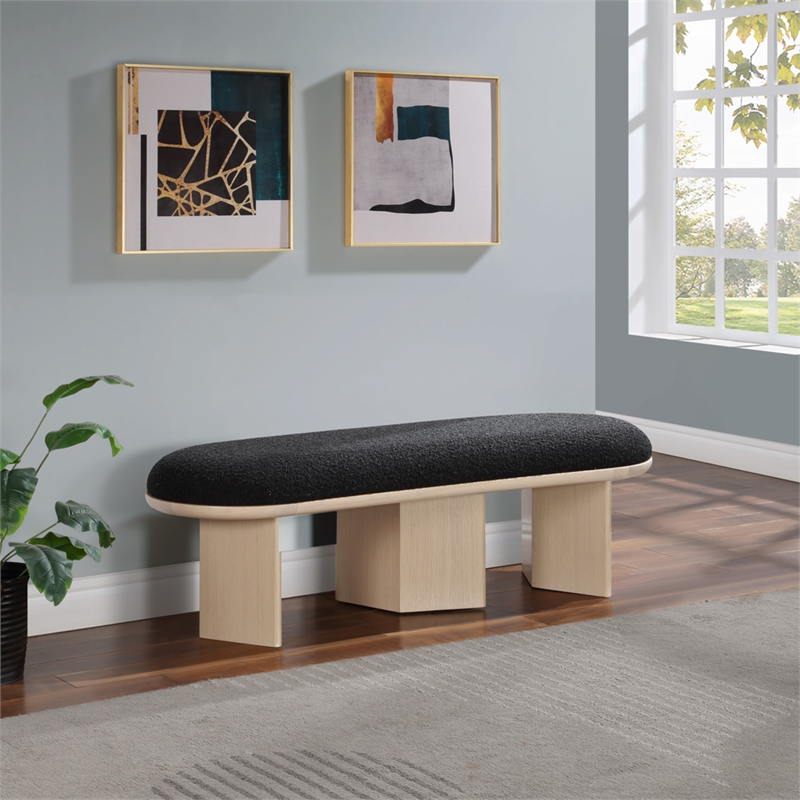 Pemberly Row Modern / Contemporary Black Boucle Fabric Bench