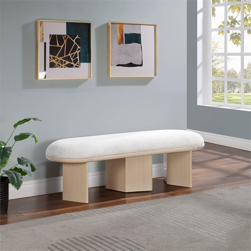 Pemberly Row Modern / Contemporary Cream Boucle Fabric Bench