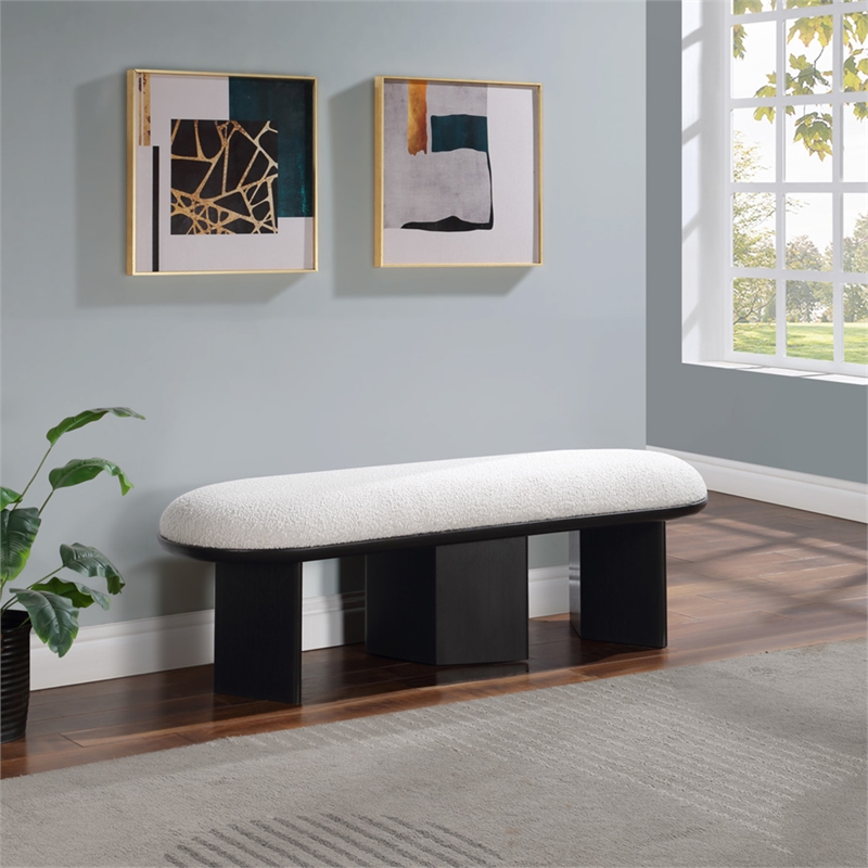 Pemberley Row Boucle Fabric Cream Bench Rectangular 57.5