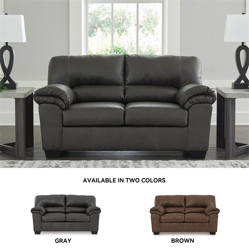 Pemberly Row Contemporary Faux Leather & Wood Loveseat in Gray