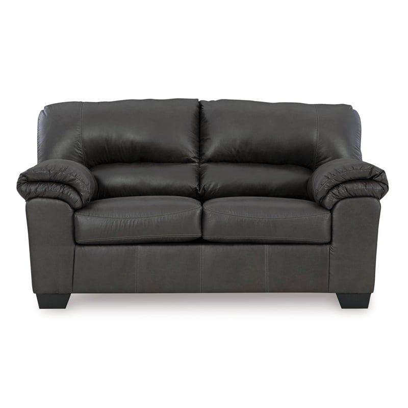 Pemberly Row Contemporary Faux Leather & Wood Loveseat in Gray