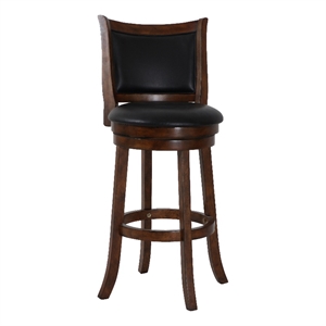Pemberly Row 29&quot Wood Swivel Bar Stool with PU Seat in Dark Brown/Black