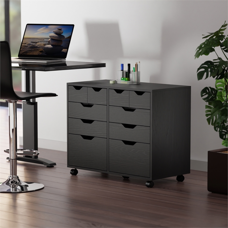 Pemberly Row 4-Drawer Engineered Wood Mobile Storage Cabinet in Black