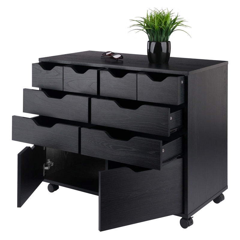 Pemberly Row 4-Drawer Engineered Wood Mobile Storage Cabinet in Black