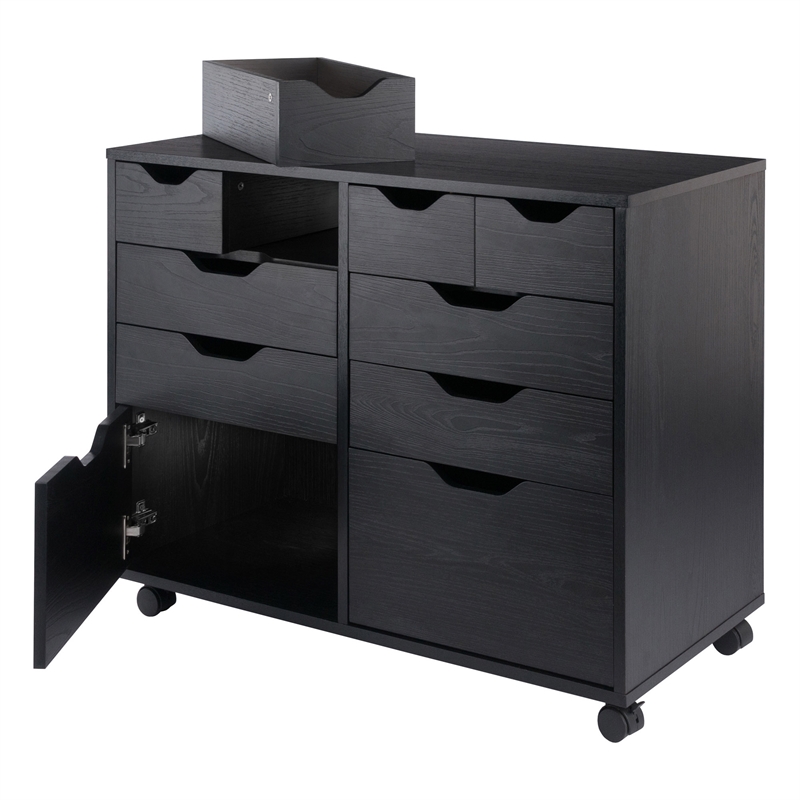 Pemberly Row 4-Drawer Engineered Wood Mobile Storage Cabinet in Black