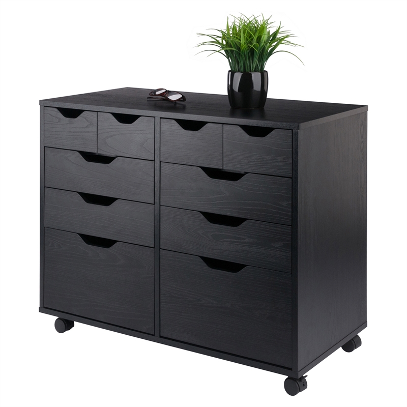 Pemberly Row 4-Drawer Engineered Wood Mobile Storage Cabinet in Black