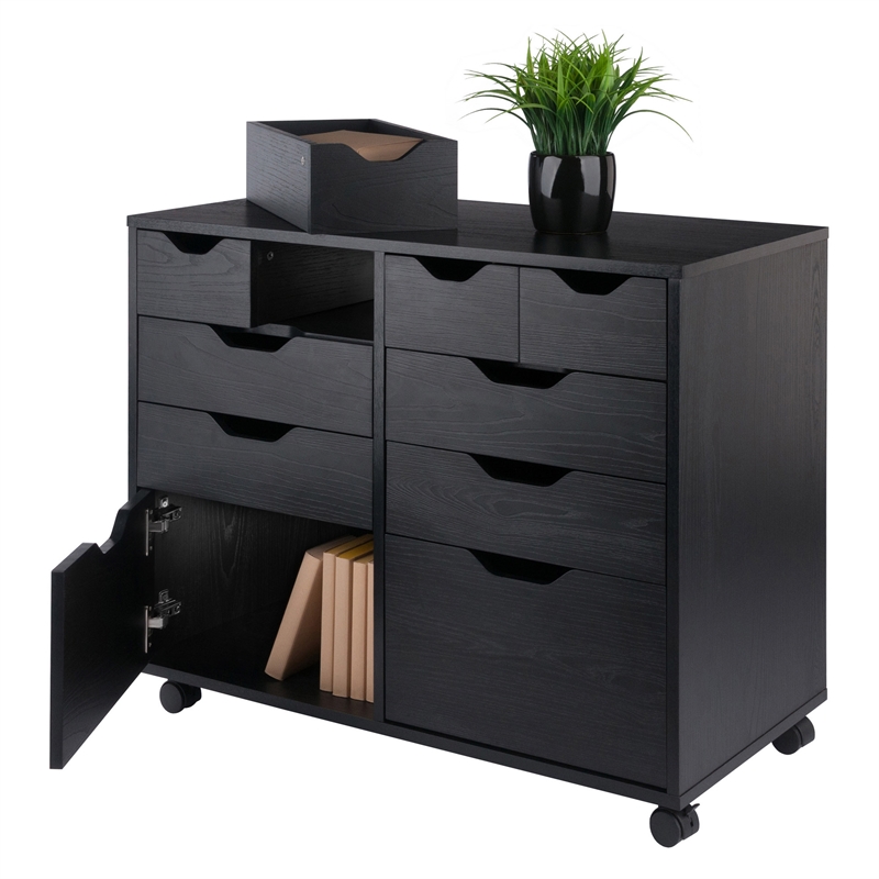 Pemberly Row 4-Drawer Engineered Wood Mobile Storage Cabinet in Black
