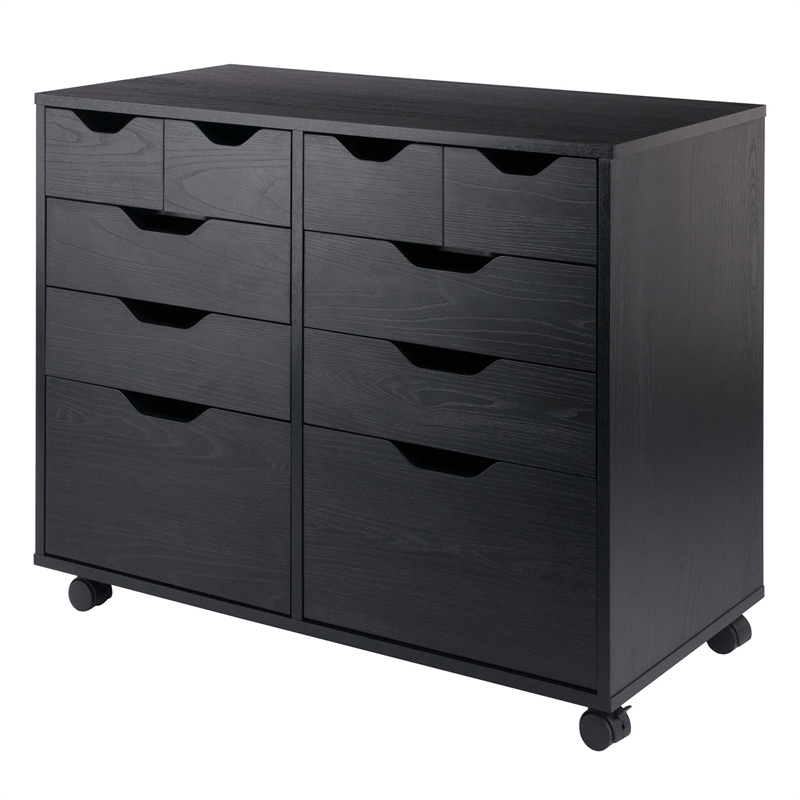 Pemberly Row 4-Drawer Engineered Wood Mobile Storage Cabinet in Black