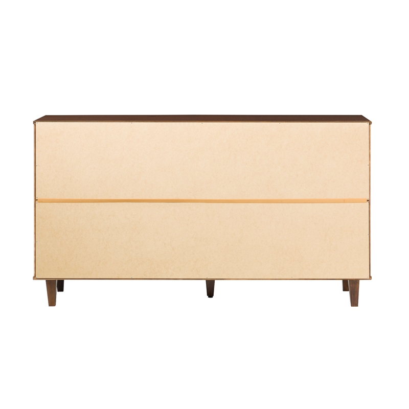 Pemberly Row Modern Detailed 6-Drawer Solid Wood Dresser 60 Inch Walnut