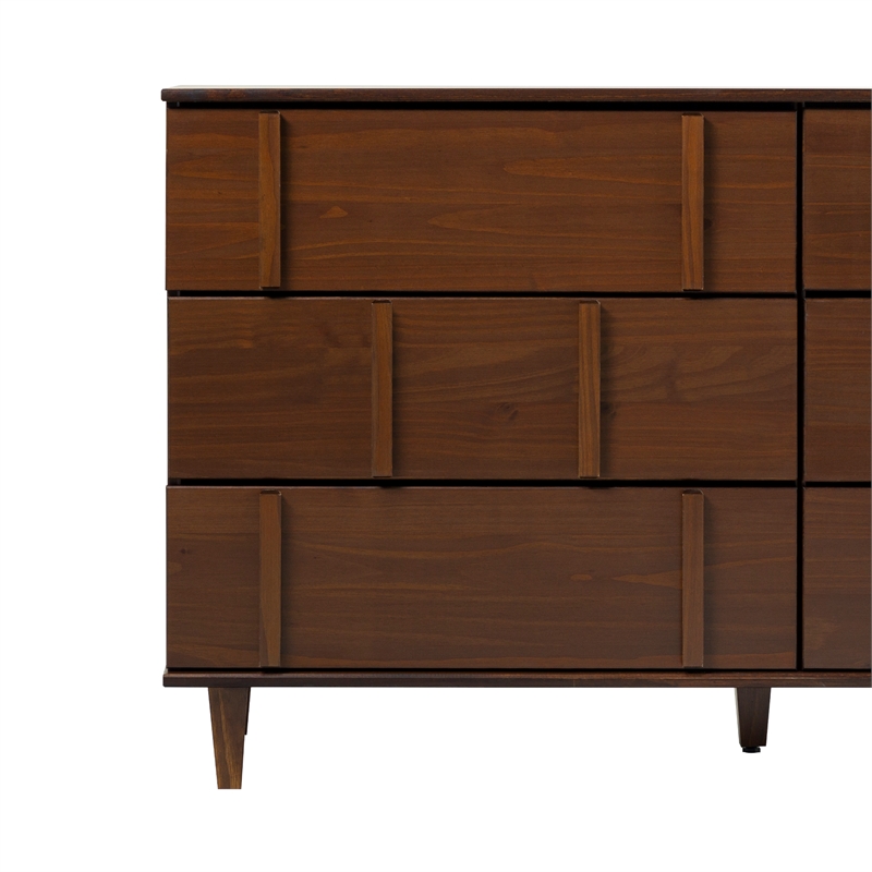 Pemberly Row Modern Detailed 6-Drawer Solid Wood Dresser 60 Inch Walnut