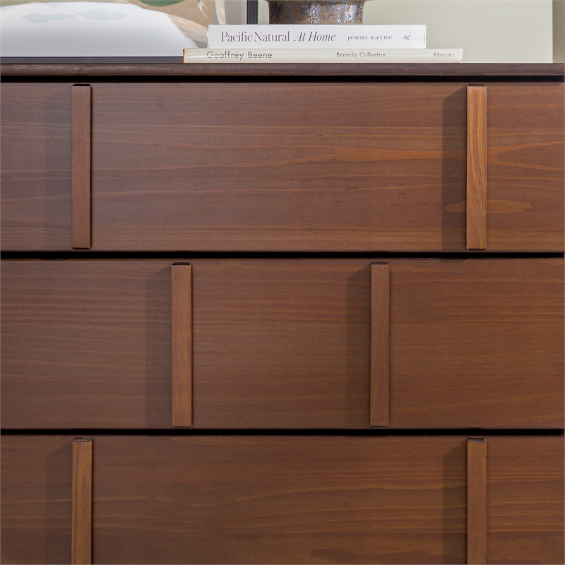 Pemberly Row Modern Detailed 6-Drawer Solid Wood Dresser 60 Inch Walnut