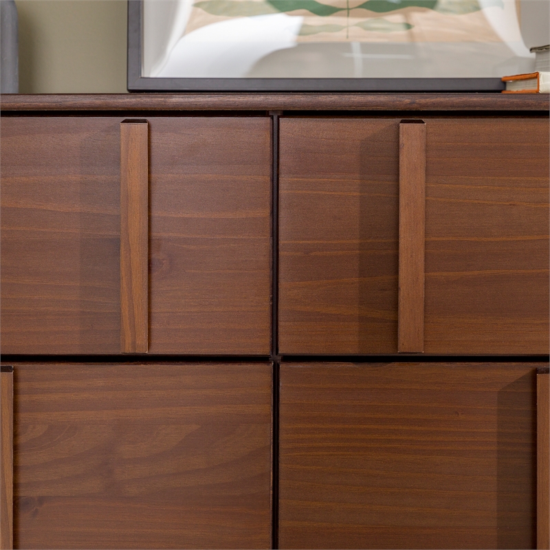 Pemberly Row Modern Detailed 6-Drawer Solid Wood Dresser 60 Inch Walnut