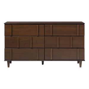 Pemberly Row Modern Detailed 6-Drawer Solid Wood Dresser 60 Inch Walnut