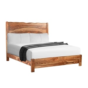 Pemberly Row Modern Live Edge Solid Wood King Panel Bed in Brown