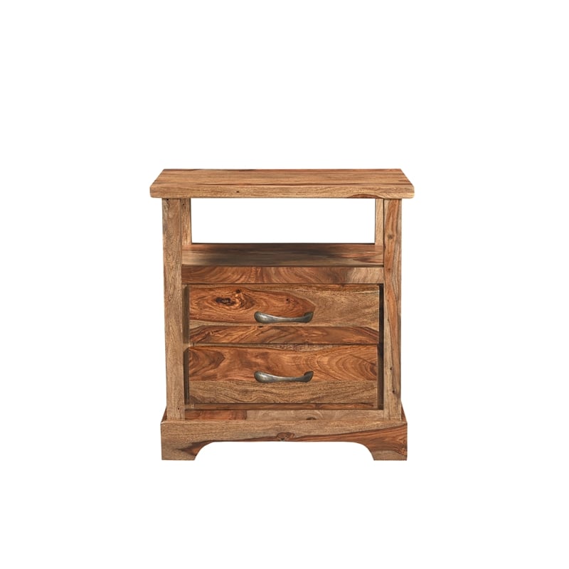 Pemberly Row 2-drawer Live Edge Solid Wood Nightstand in Brown