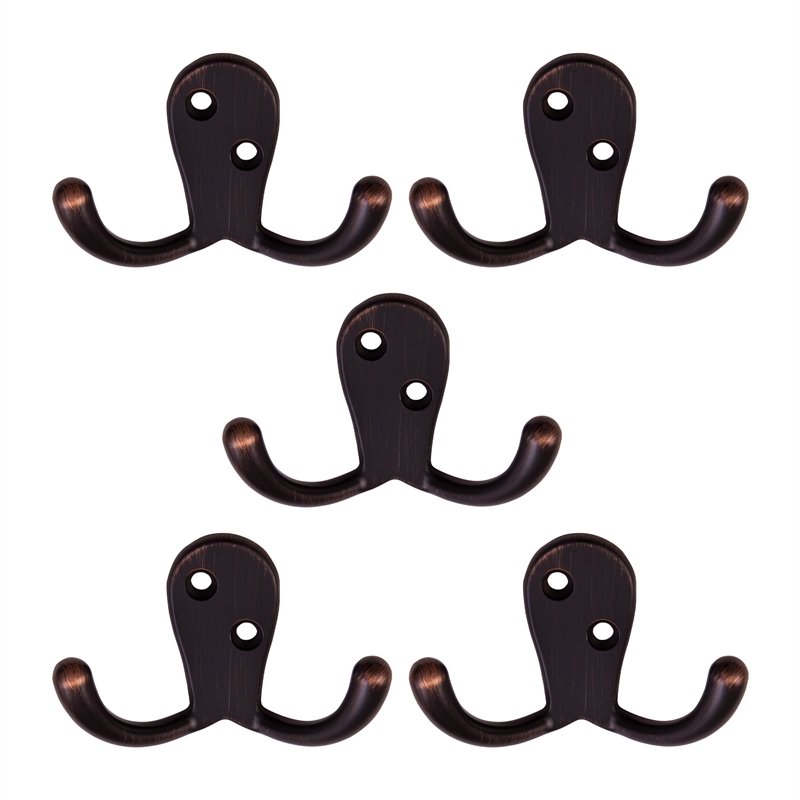 Pemberly Row Stainless Steel Double Hook in Oil Rubbed Bronze 5 Pack