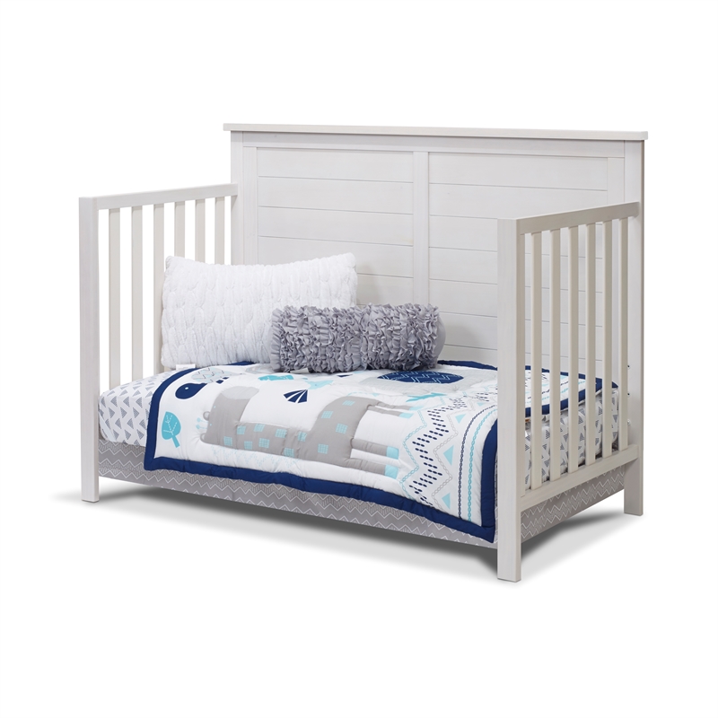 Pemberly Row Modern 4-in-1 Convertible Crib in Weathered White