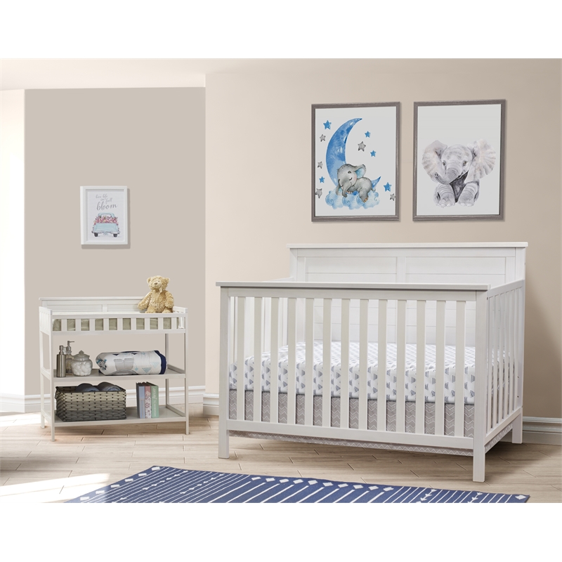 Pemberly Row Modern 4-in-1 Convertible Crib in Weathered White