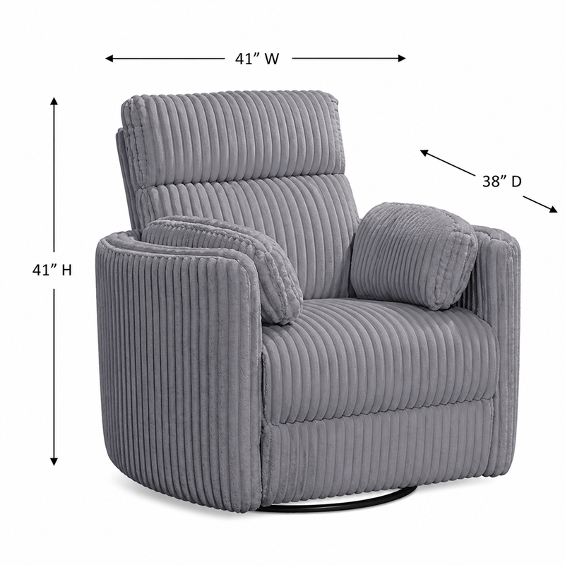 Pemberly Row Contemporary Fabric Swivel Glider Recliner in Gray