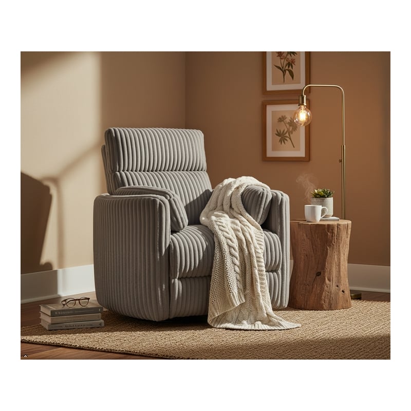 Pemberly Row Contemporary Fabric Swivel Glider Recliner in Gray