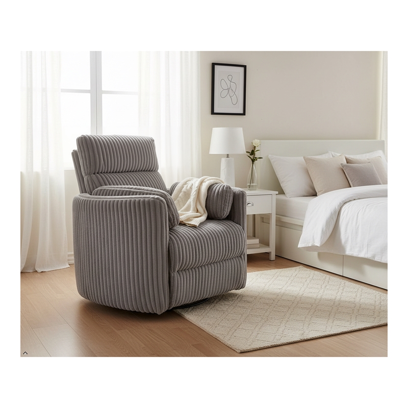 Pemberly Row Contemporary Fabric Swivel Glider Recliner in Gray