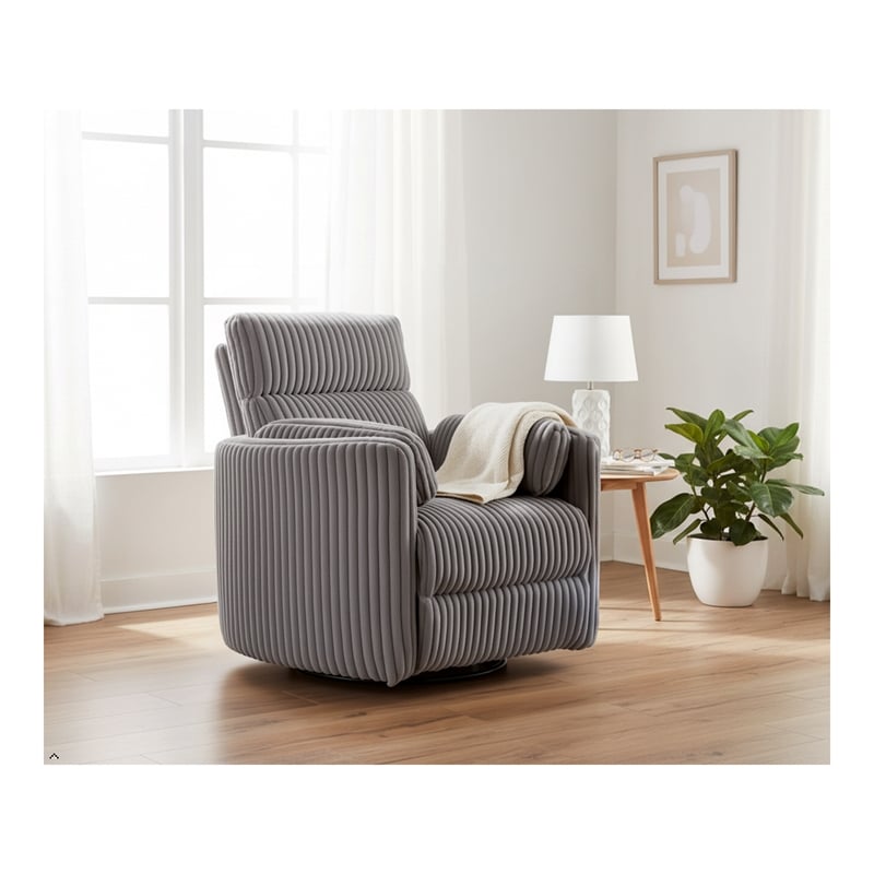 Pemberly Row Contemporary Fabric Swivel Glider Recliner in Gray
