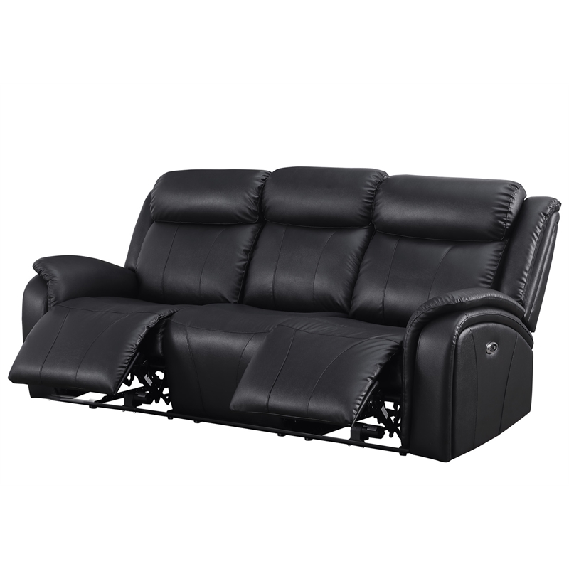 Pemberly Row Leather Sofa Power Reclining 3 Seater Theater Couch Sofa Black