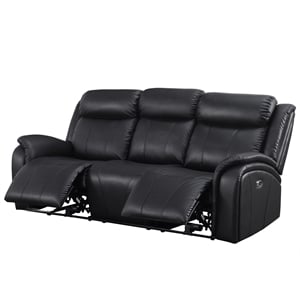 pemberly row leather sofa power reclining 3 seater theater couch sofa black