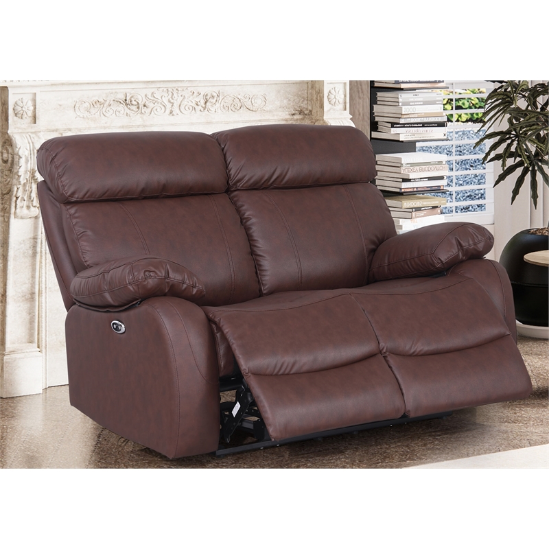 Pemberly Row Leather Loveseat Power Lift Reclining Sofa Theater Couch Brown