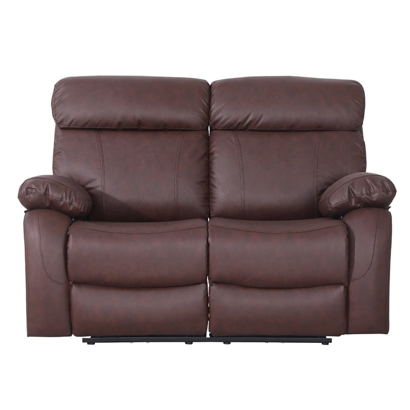 Pemberly Row Leather Loveseat Power Lift Reclining Sofa Theater Couch Brown