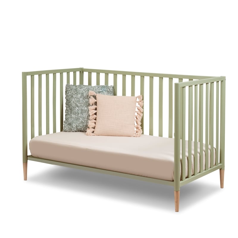 Pemberly Row Modern 3-in-1 Convertible Crib in & Natural Wood