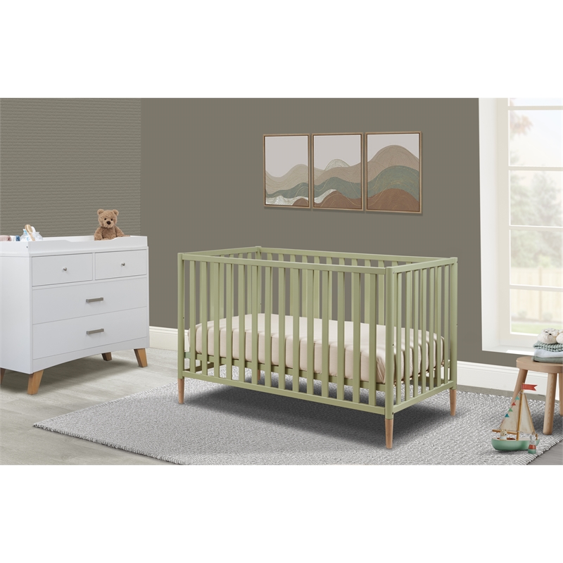 Pemberly Row Modern 3-in-1 Convertible Crib in & Natural Wood