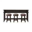 Pemberly Row 4 Piece Set of Console Bar Table & 3 Uph Console Stools in Brown