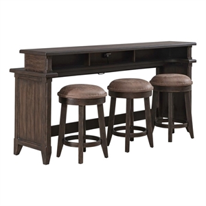 Pemberly Row 4 Piece Set of Console Bar Table & 3 Uph Console Stools in Brown