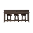 Pemberly Row 4 Piece Set of Console Bar Table & 3 Uph Console Stools in Brown