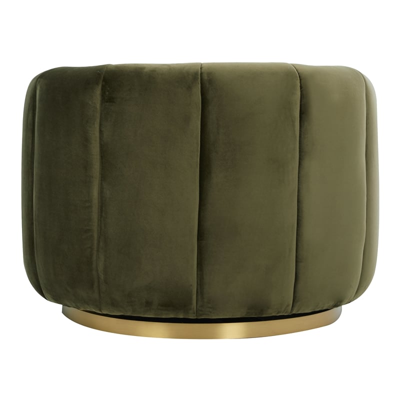 Pemberly Row Modern Living Room Round Back Velvet Swivel Chair in Green