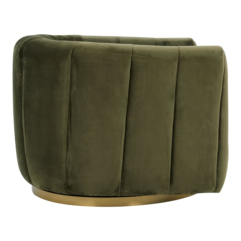 Pemberly Row Modern Living Room Round Back Velvet Swivel Chair in Green